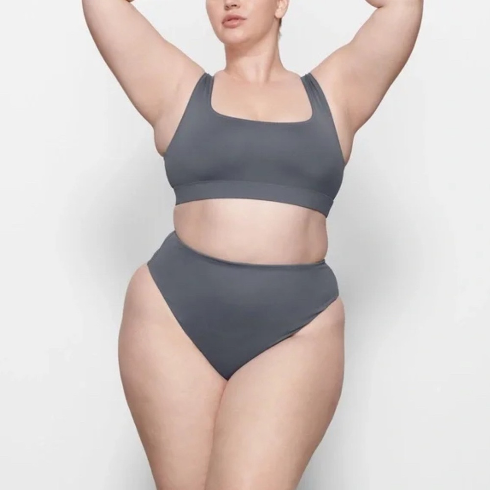 Skims Recycled Swim Mid Waist Bottom Gunmetal xxs